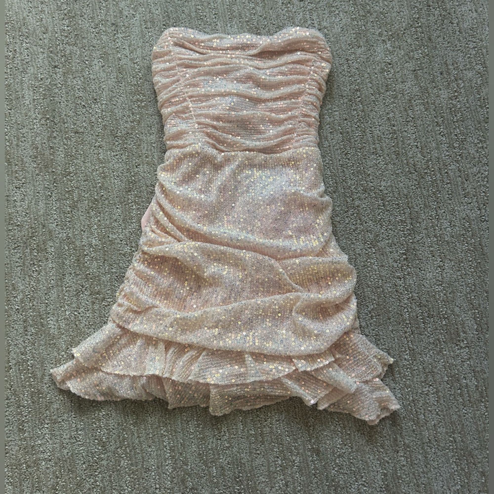 Sequin Ruched Bodycon Dress in Peachy Pink